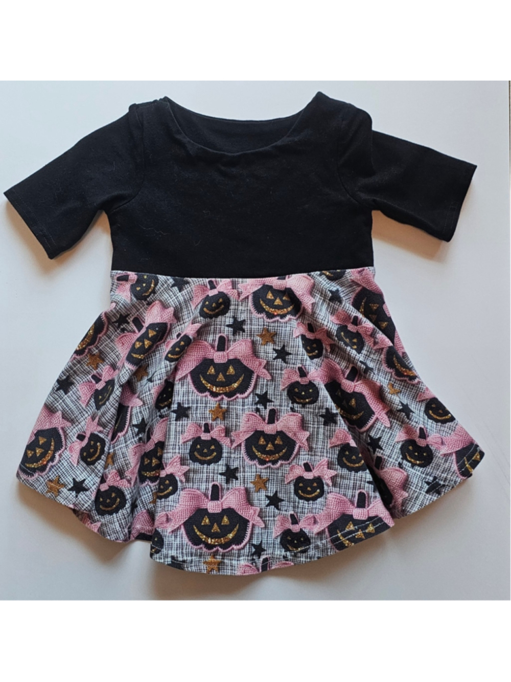 Girls Handmade Halloween Pumpkin Dress Size 2T Black Pink